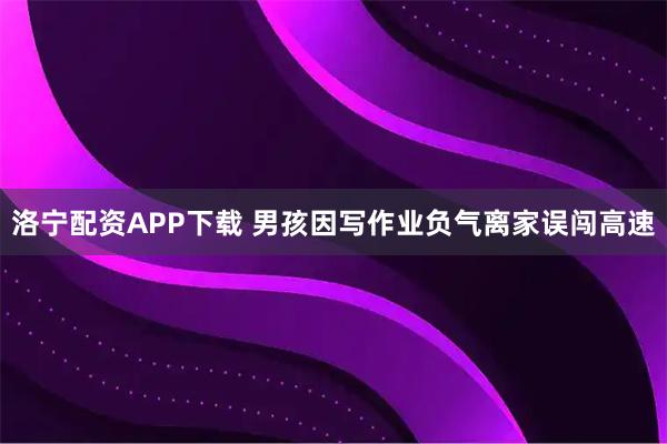 洛宁配资APP下载 男孩因写作业负气离家误闯高速