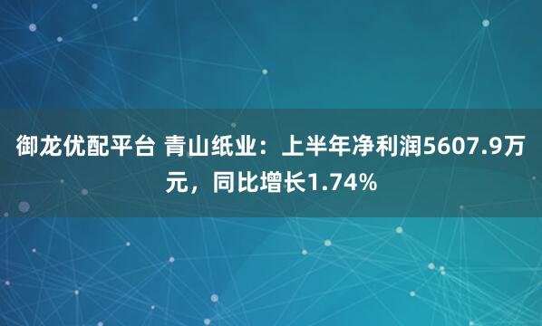 御龙优配平台 青山纸业：上半年净利润5607.9万元，同比增长1.74%